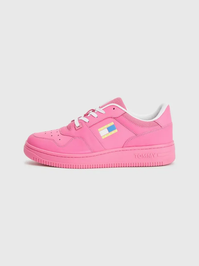 Tommy Hilfiger Exclusive Pop Drop Leather Basket Trainers Pop Pink Womens Boots Fashion
