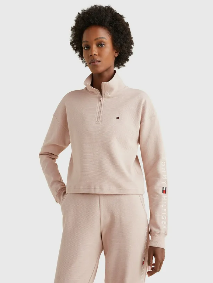 Tommy Hilfiger Exclusive Rib Knit HalfZip Cropped Sweatshirt Balanced Beige Womens Sweatshirts and Hoodies Gift Ideas Tommy Hilfiger Exclusive Rib Knit HalfZip Cropped Sweatshirt Balanced Beige Womens Sweatshirts and Hoodies Gift Ideas