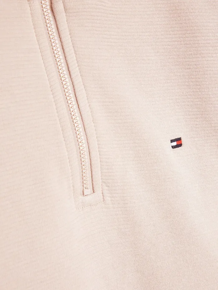 Tommy Hilfiger Exclusive Rib Knit HalfZip Cropped Sweatshirt Balanced Beige Womens Sweatshirts and Hoodies Gift Ideas