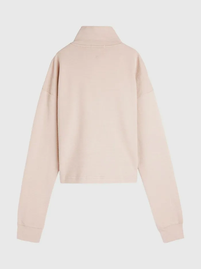 Tommy Hilfiger Exclusive Rib Knit HalfZip Cropped Sweatshirt Balanced Beige Womens Sweatshirts and Hoodies Gift Ideas