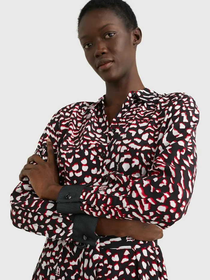 Tommy Hilfiger Feather Print Relaxed Fit Midi Dress Large Feather PrtRed White Black Womens Dresses and Jumpsuits Popular