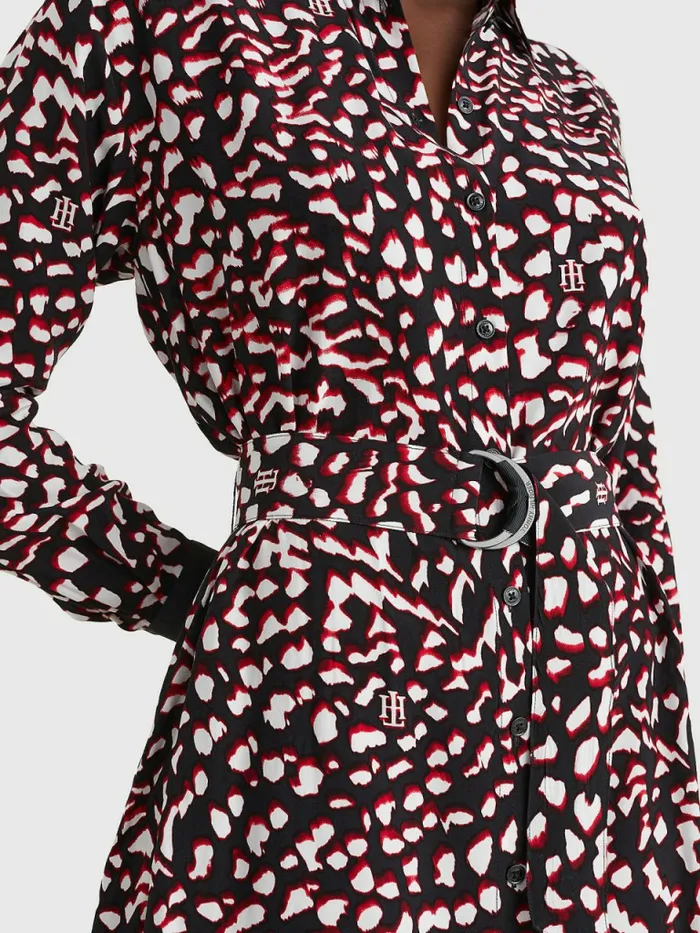 Tommy Hilfiger Feather Print Relaxed Fit Midi Dress Large Feather PrtRed White Black Womens Dresses and Jumpsuits Popular