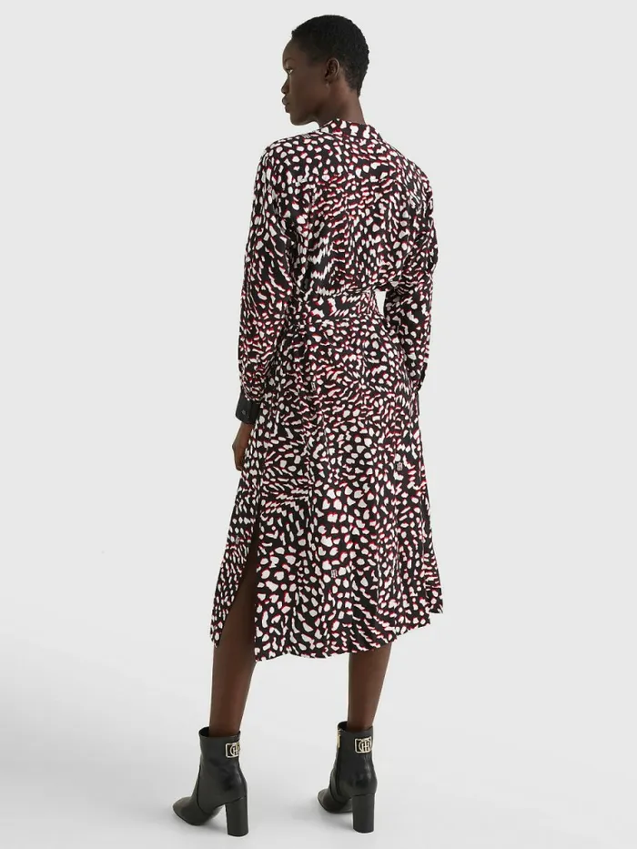Tommy Hilfiger Feather Print Relaxed Fit Midi Dress Large Feather PrtRed White Black Womens Dresses and Jumpsuits Popular