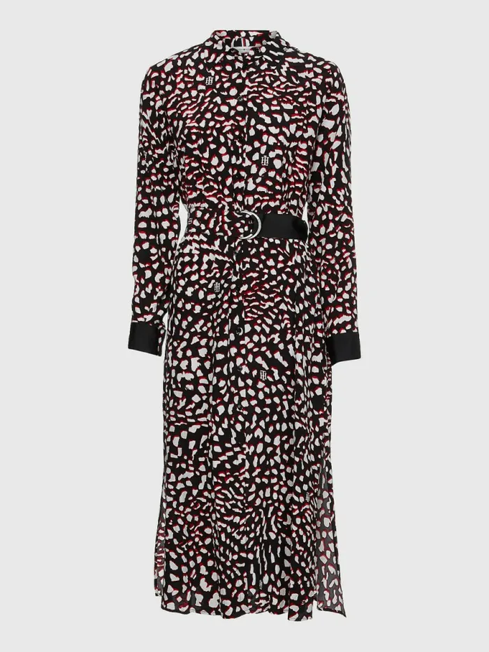 Tommy Hilfiger Feather Print Relaxed Fit Midi Dress Large Feather PrtRed White Black Womens Dresses and Jumpsuits Popular