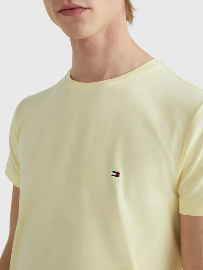 Tommy Hilfiger Flag Embroidery Slim Fit TShirt Lemon Twist Mens TShirts Gift Ideas