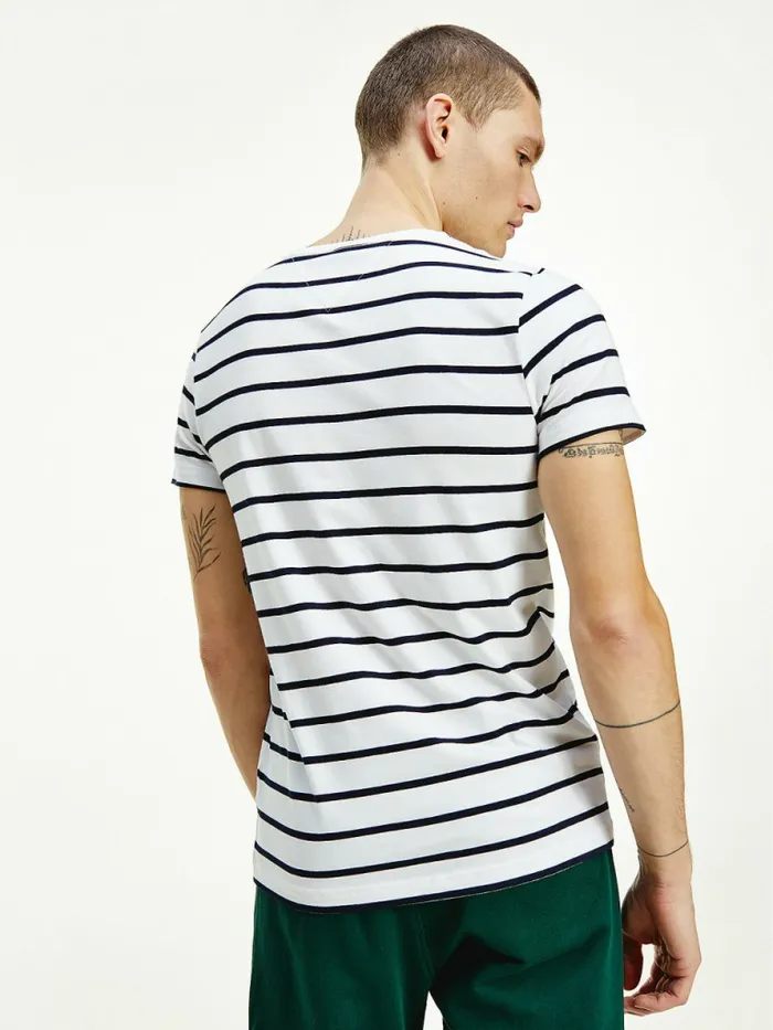 Tommy Hilfiger Flag Embroidery Slim Fit TShirt WhiteDesert Sky Mens TShirts Gift for Friend