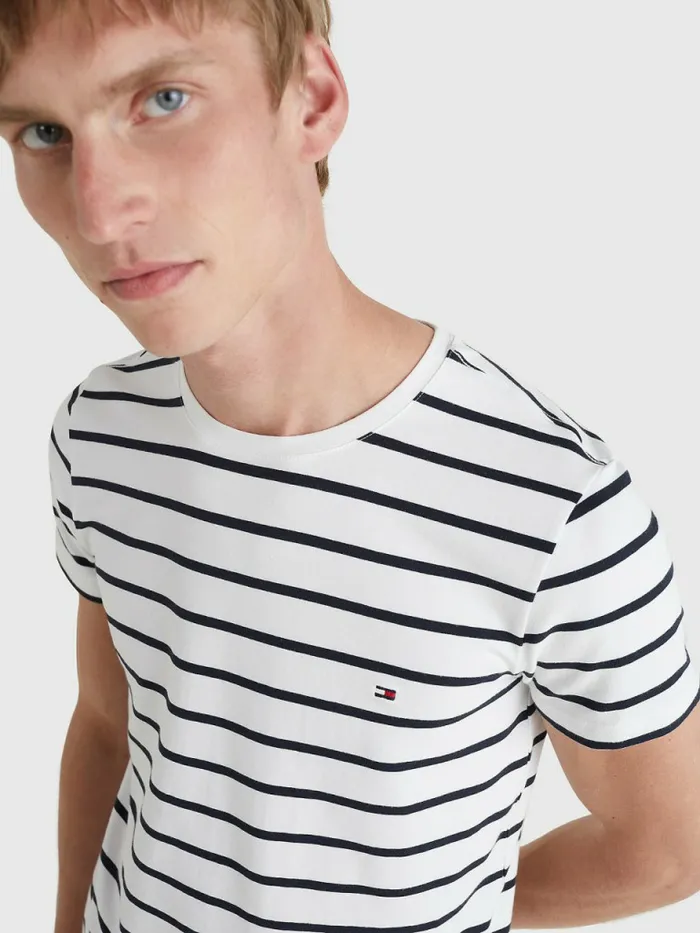 Tommy Hilfiger Flag Embroidery Slim Fit TShirt WhiteDesert Sky Mens TShirts Gift for Friend
