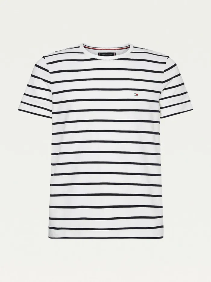 Tommy Hilfiger Flag Embroidery Slim Fit TShirt WhiteDesert Sky Mens TShirts Gift for Friend