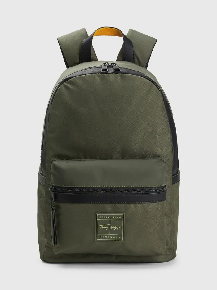 Tommy Hilfiger Flag Jacquard Backpack Army Green Flag Monogram Mens Bags Gift for Friend Tommy Hilfiger Flag Jacquard Backpack Army Green Flag Monogram Mens Bags Gift for Friend
