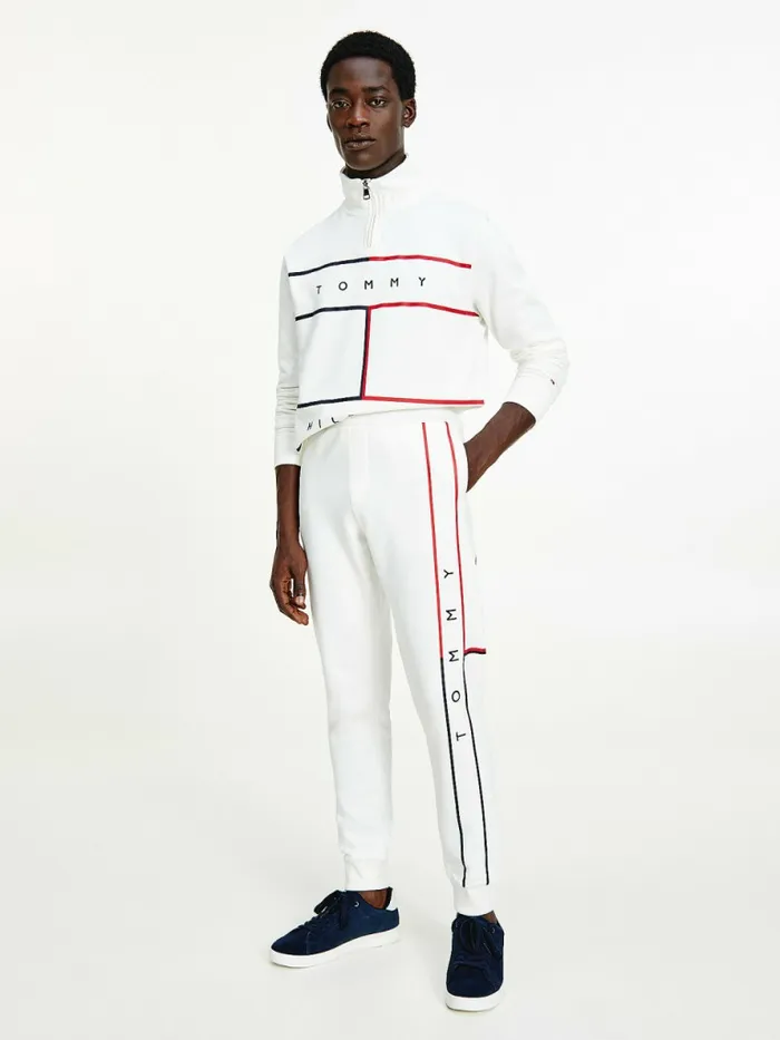 Tommy Hilfiger Flag Logo Cuffed Joggers Ecru Mens Trousers