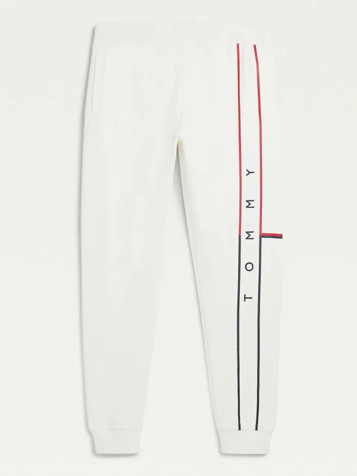 Tommy Hilfiger Flag Logo Cuffed Joggers Ecru Mens Trousers