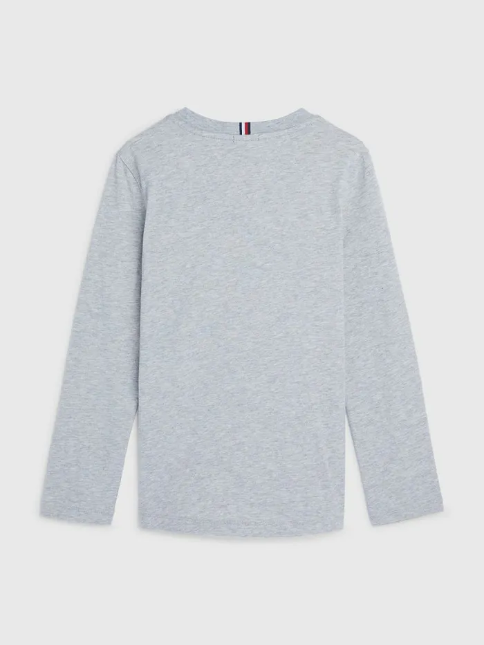 Tommy Hilfiger Flag Long Sleeve TShirt Light Grey Heather Boys TShirts and Polos Casaul