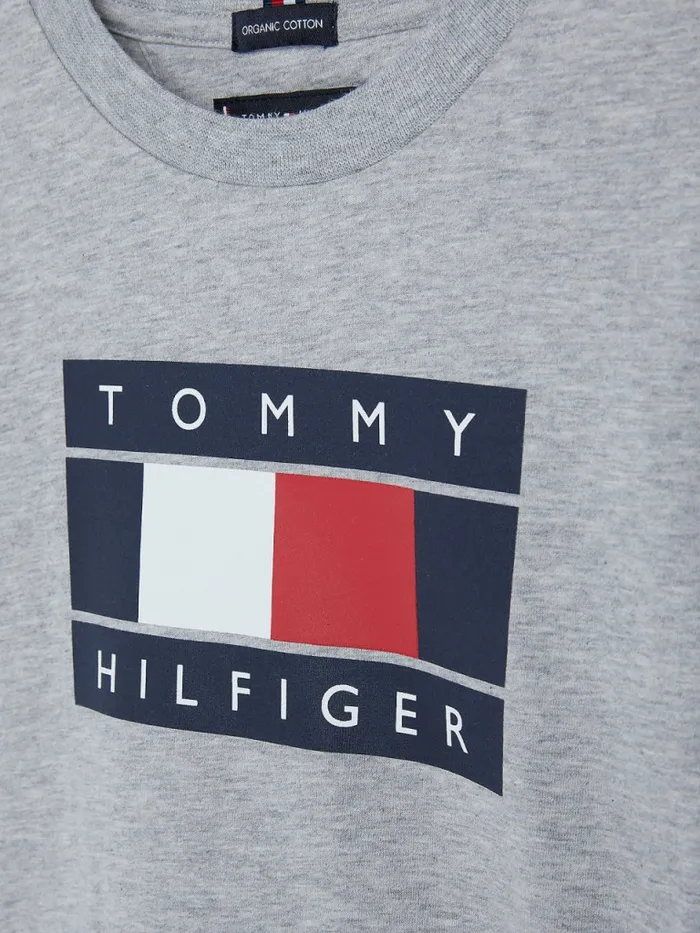 Tommy Hilfiger Flag Long Sleeve TShirt Light Grey Heather Boys TShirts and Polos Casaul