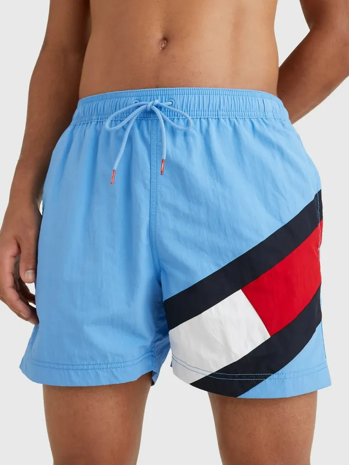 Tommy Hilfiger Flag Mid Length Drawstring Swim Shorts Hydrangea Blue Mens Swimwear On Sale Tommy Hilfiger Flag Mid Length Drawstring Swim Shorts Hydrangea Blue Mens Swimwear On Sale