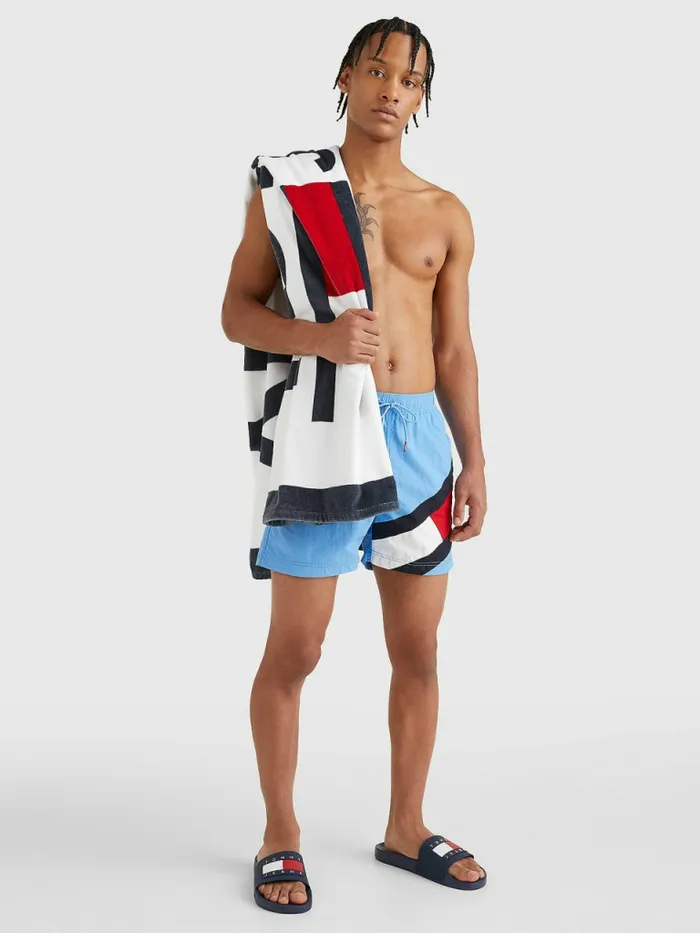 Tommy Hilfiger Flag Mid Length Drawstring Swim Shorts Hydrangea Blue Mens Swimwear On Sale