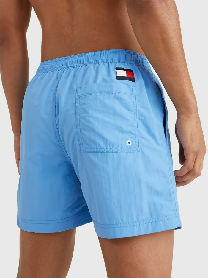 Tommy Hilfiger Flag Mid Length Drawstring Swim Shorts Hydrangea Blue Mens Swimwear On Sale
