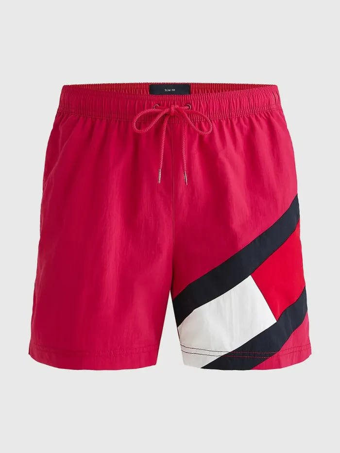 Tommy Hilfiger Flag Mid Length Drawstring Swim Shorts Vivacious Pink Mens Swimwear Gift Ideas Tommy Hilfiger Flag Mid Length Drawstring Swim Shorts Vivacious Pink Mens Swimwear Gift Ideas