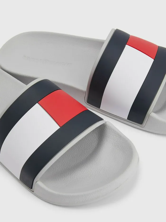 Tommy Hilfiger Flag Pool Slides Grey Whisper Mens Sandals Sliders and Flip Flops Fashion