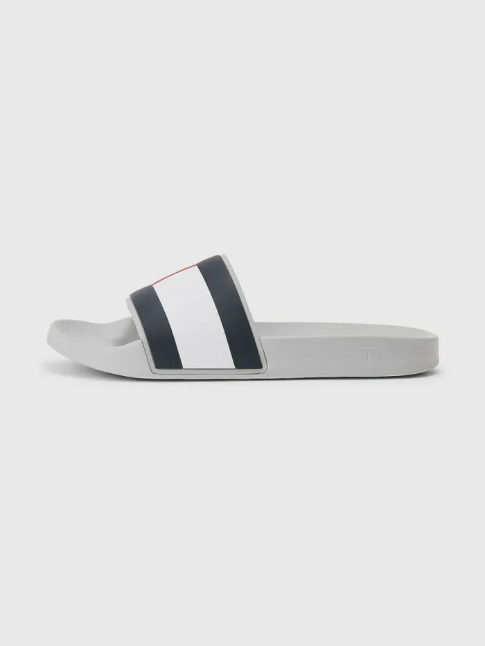 Tommy Hilfiger Flag Pool Slides Grey Whisper Mens Sandals Sliders and Flip Flops Fashion