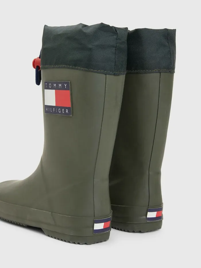 Tommy Hilfiger Flag Toggle Rain Boots Military Green Boys Shoes and Accessories Cheap On Sale