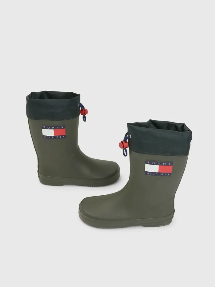 Tommy Hilfiger Flag Toggle Rain Boots Military Green Boys Shoes and Accessories Cheap On Sale