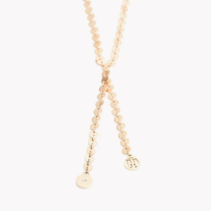 Tommy Hilfiger Flat Disc Y Necklace Rose Gold Womens Jewellery
