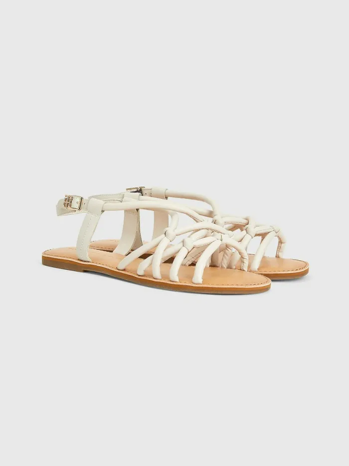Tommy Hilfiger Flat Strappy Monogram Buckle Sandals Feather White Womens Sandals For Sale Tommy Hilfiger Flat Strappy Monogram Buckle Sandals Feather White Womens Sandals For Sale
