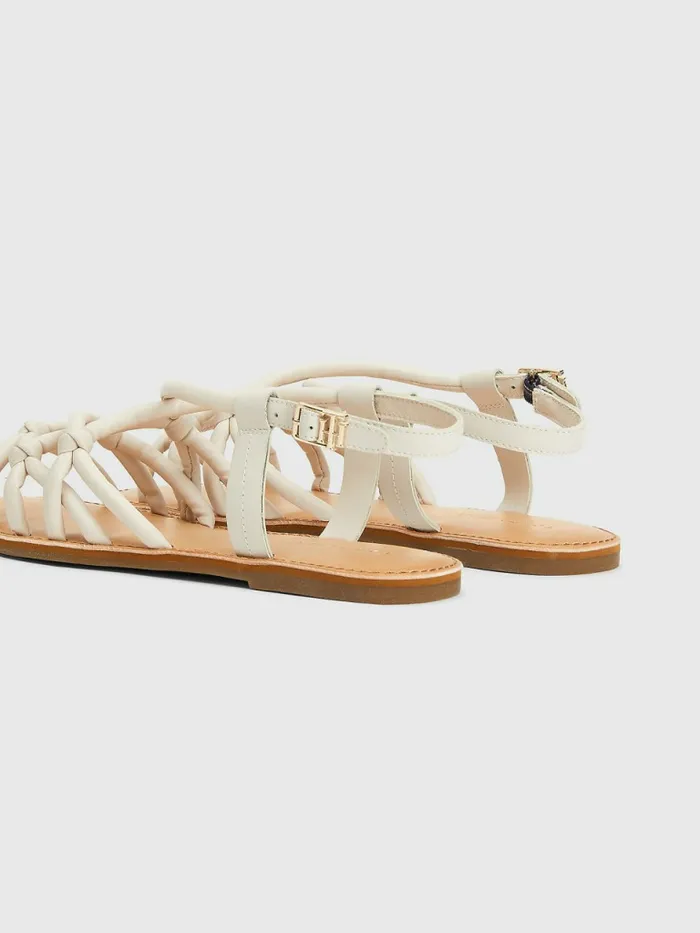 Tommy Hilfiger Flat Strappy Monogram Buckle Sandals Feather White Womens Sandals For Sale
