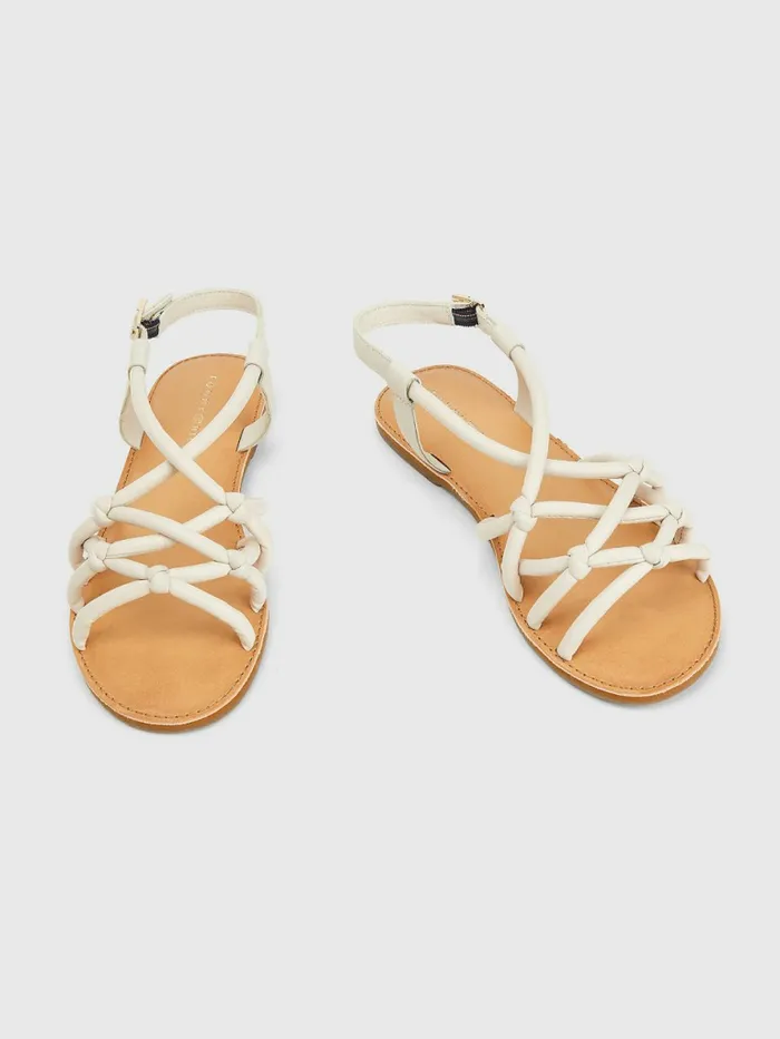 Tommy Hilfiger Flat Strappy Monogram Buckle Sandals Feather White Womens Sandals For Sale