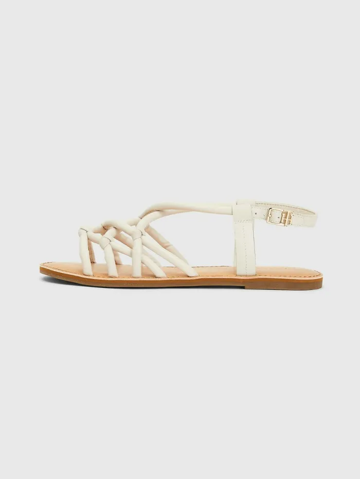 Tommy Hilfiger Flat Strappy Monogram Buckle Sandals Feather White Womens Sandals For Sale
