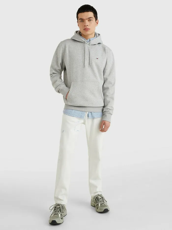 Tommy Hilfiger Fleece Flag Patch Hoody Lt Grey Htr Mens Essentials