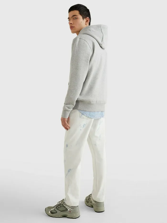 Tommy Hilfiger Fleece Flag Patch Hoody Lt Grey Htr Mens Essentials