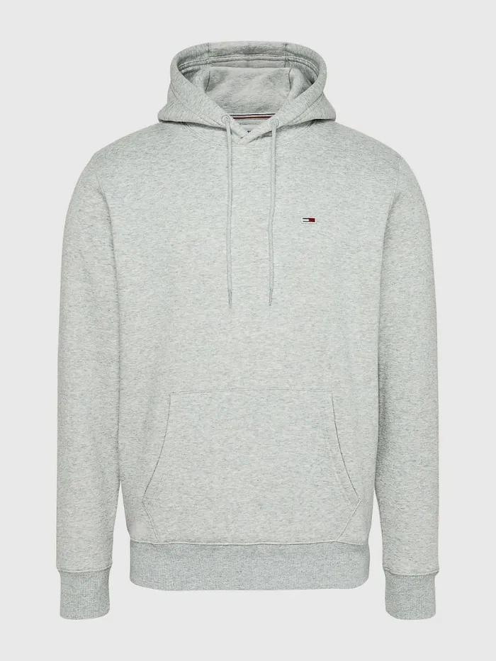 Tommy Hilfiger Fleece Flag Patch Hoody Lt Grey Htr Mens Essentials
