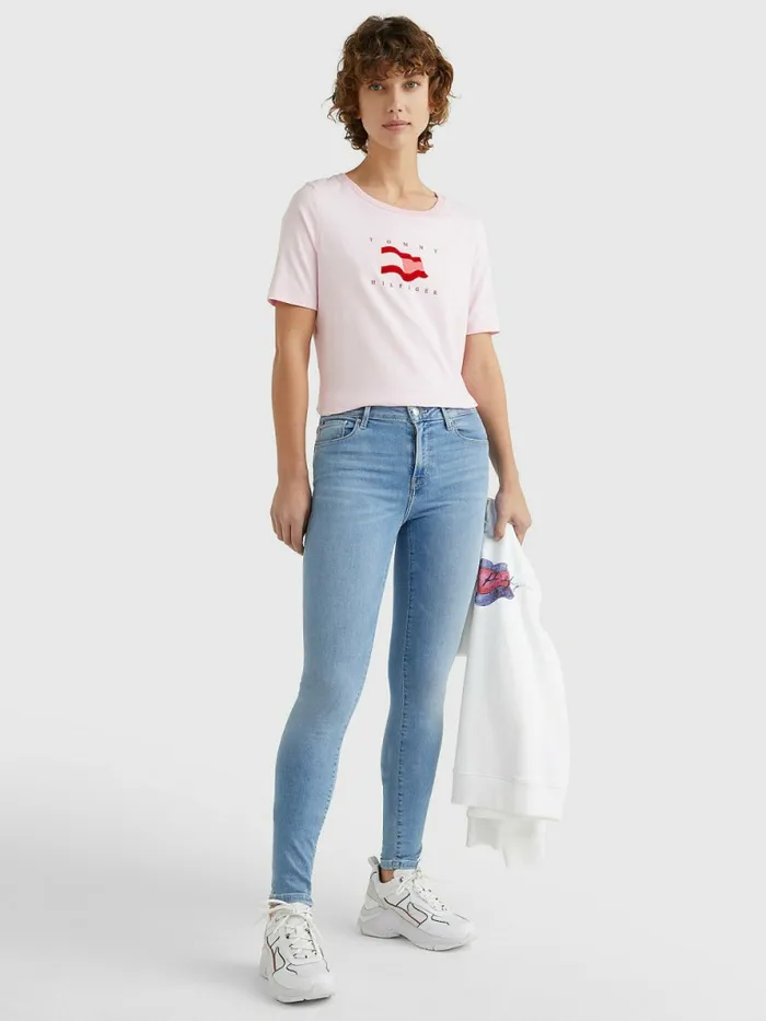 Tommy Hilfiger Flock Flag TShirt Pastel Pink Womens TShirts Popular