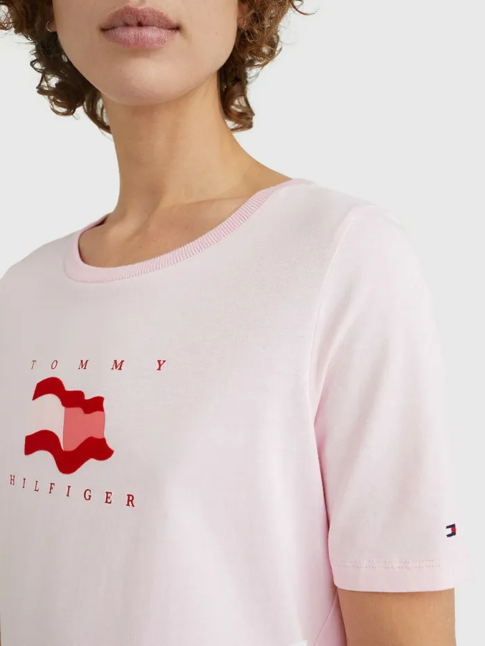 Tommy Hilfiger Flock Flag TShirt Pastel Pink Womens TShirts Popular