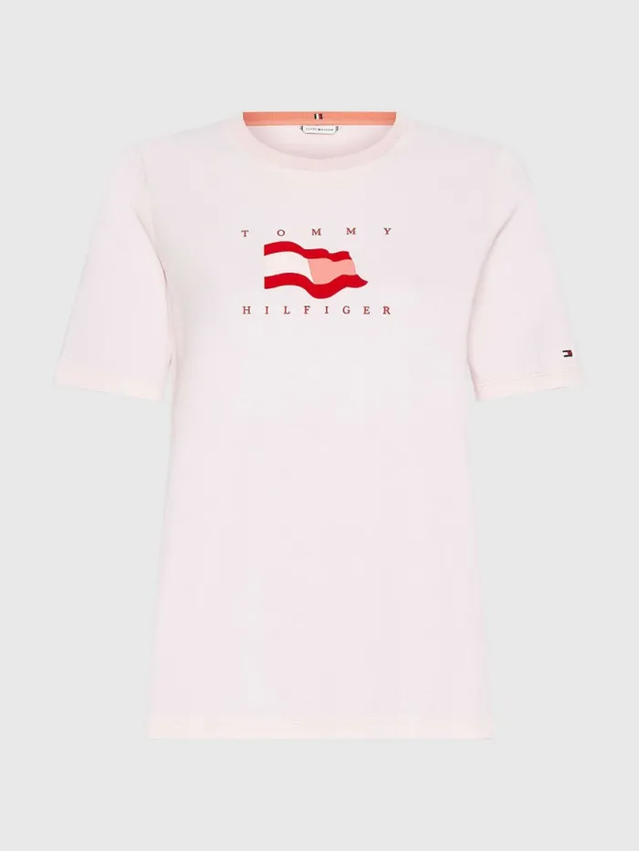 Tommy Hilfiger Flock Flag TShirt Pastel Pink Womens TShirts Popular