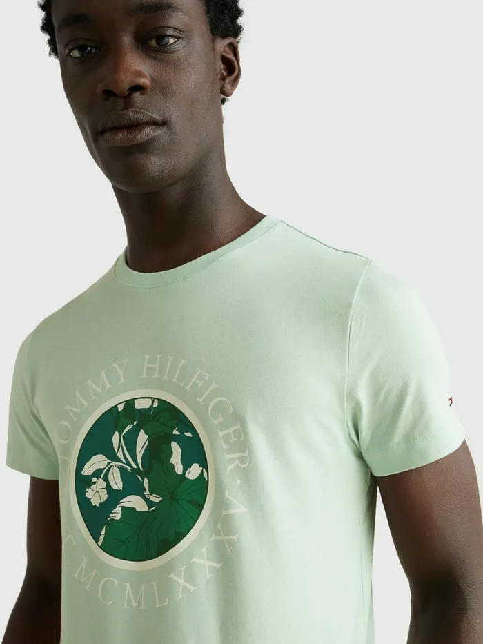 Tommy Hilfiger Floral Logo TShirt Minty Essence Mens TShirts Popular