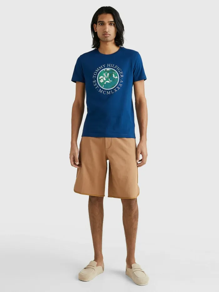 Tommy Hilfiger Floral Logo TShirt Twilight Indigo Mens TShirts Gift for Friend