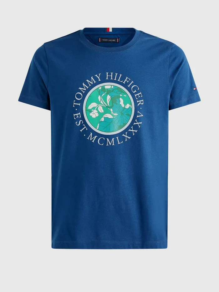 Tommy Hilfiger Floral Logo TShirt Twilight Indigo Mens TShirts Gift for Friend
