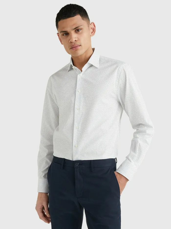Tommy Hilfiger Formal Dot Regular Fit Shirt WhiteNavy Mens Shirts Sale