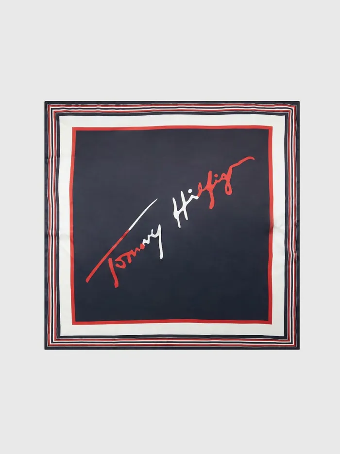 Tommy Hilfiger Fresh Signature Satin Scarf Desert Sky Womens Hats and Scarves Fashion