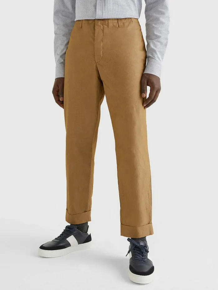Tommy Hilfiger GarmentDyed Slim Fit Trousers Khaki Mens Trousers