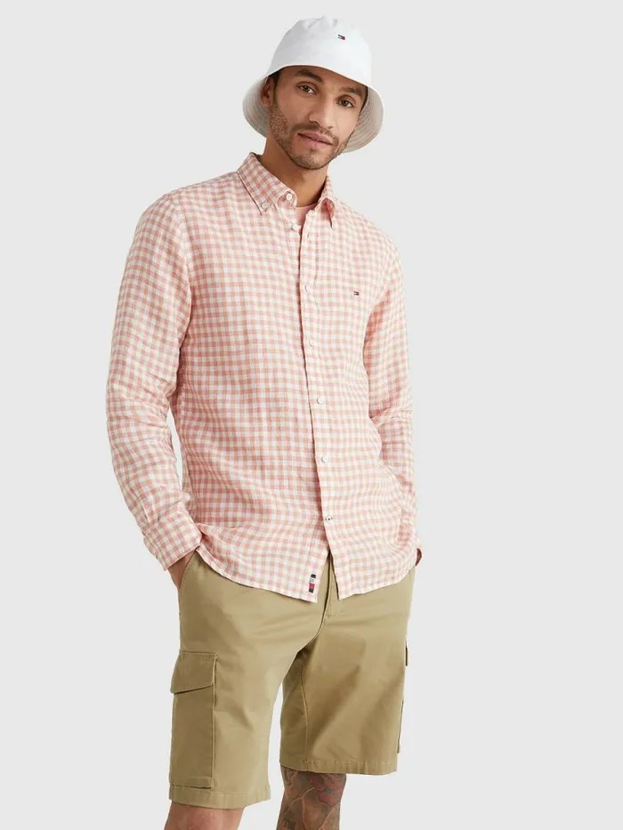 Tommy Hilfiger Gingham Regular Fit Linen Shirt GuavaOptic White Mens Shirts Popular Tommy Hilfiger Gingham Regular Fit Linen Shirt GuavaOptic White Mens Shirts Popular