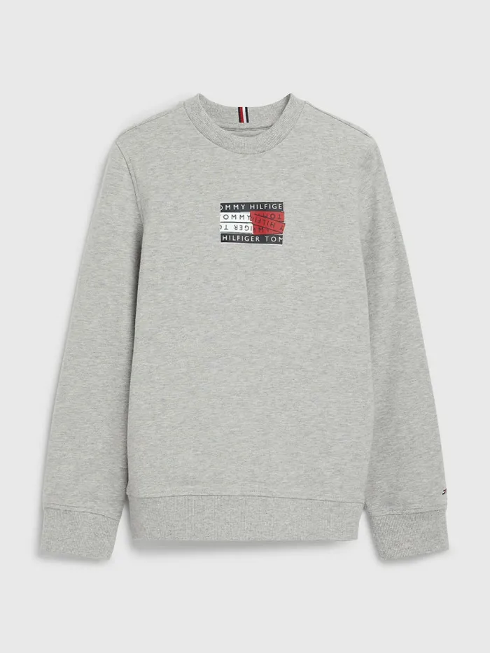 Tommy Hilfiger Graphic Tape Logo Sweatshirt Light Grey Heather Boys Sweatshirts and Hoodies On Sale Tommy Hilfiger Graphic Tape Logo Sweatshirt Light Grey Heather Boys Sweatshirts and Hoodies On Sale