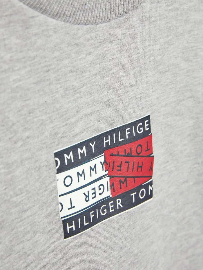 Tommy Hilfiger Graphic Tape Logo Sweatshirt Light Grey Heather Boys Sweatshirts and Hoodies On Sale