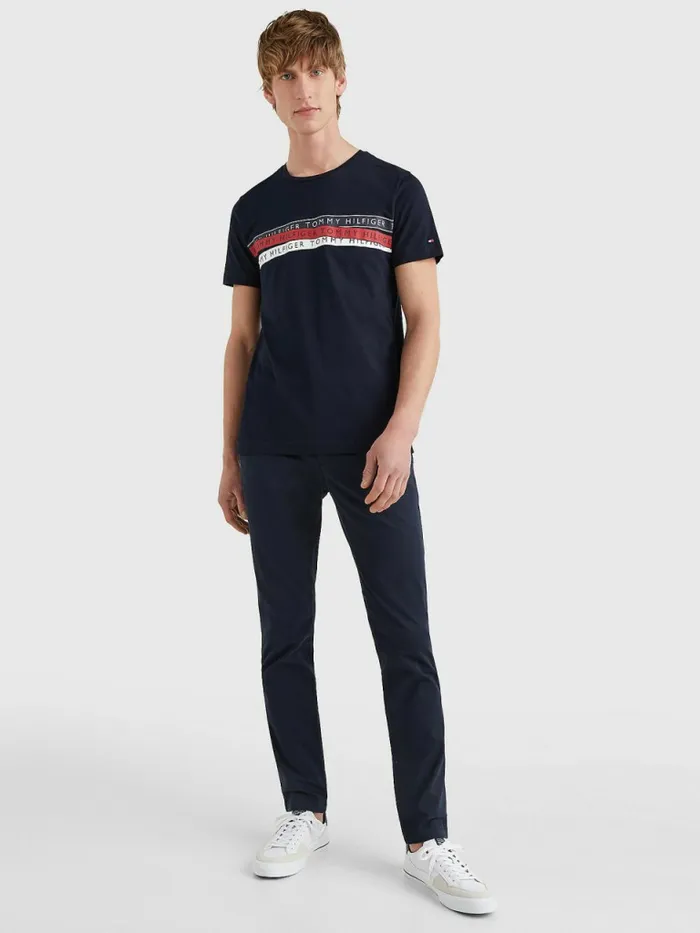 Tommy Hilfiger Graphic Tape Logo TShirt Desert Sky Mens TShirts Online