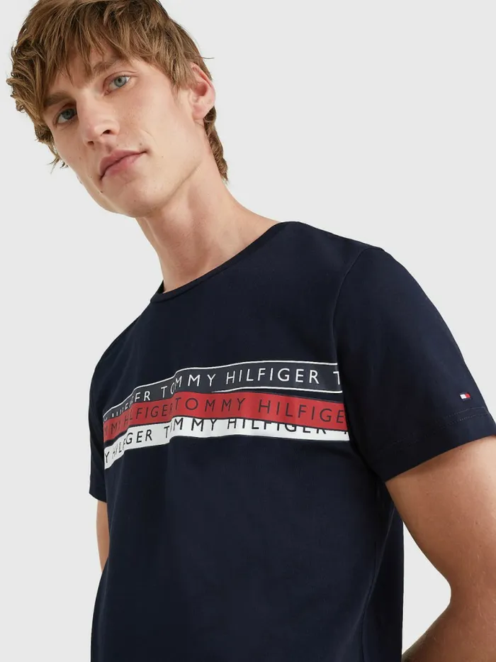 Tommy Hilfiger Graphic Tape Logo TShirt Desert Sky Mens TShirts Online