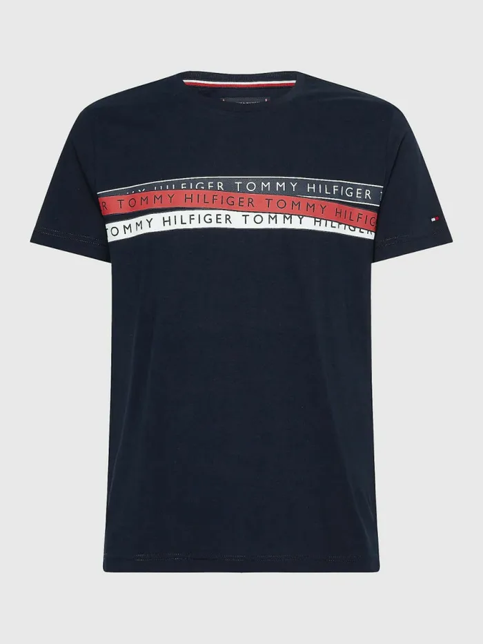 Tommy Hilfiger Graphic Tape Logo TShirt Desert Sky Mens TShirts Online