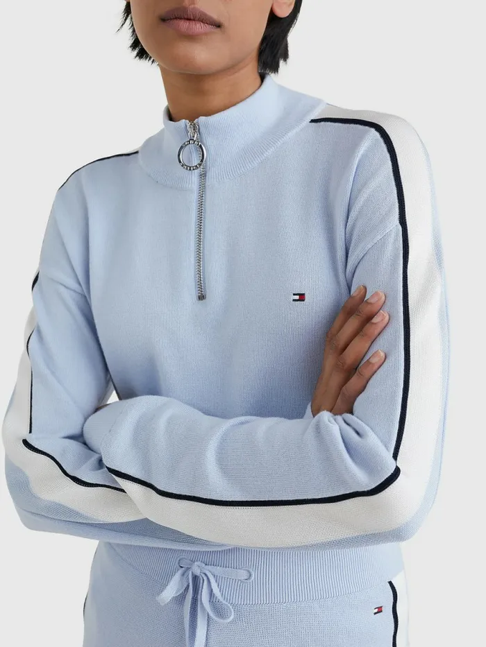 Tommy Hilfiger Half Zip Regular Fit Jumper Breezy Blue Womens Knitwear Fashion