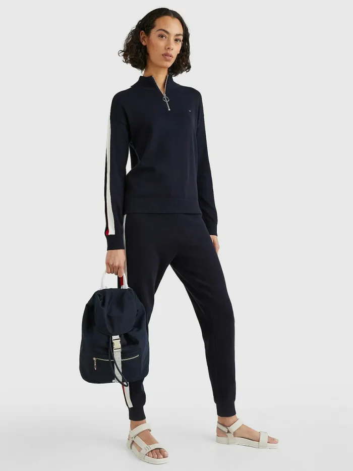 Tommy Hilfiger Half Zip Regular Fit Jumper Desert Sky Womens Knitwear Sale
